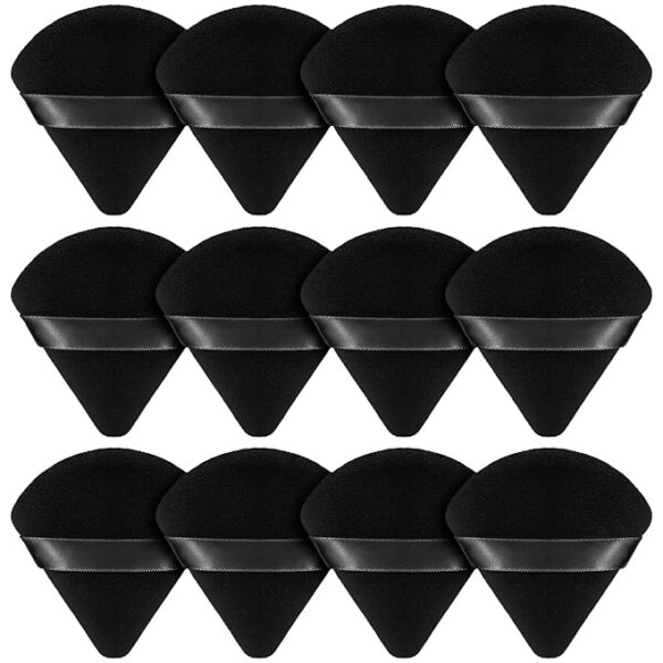 BEAKEY 12pcs Powder Puffs for Face Powder Triangle Powder Puff for Loose & Cosmetic Foundation, Makeup Puff for Contouring, Cloud Kiss Makeup Sponges Beauty Makeup Tools, Double 6 Pack Black