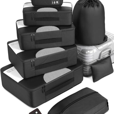 Veken 8 Set Packing Cubes for Suitcases, Travel Essentials for Carry on, Luggage Organizer Bags Set for Travel Accessories in 4 Sizes (Extra Large, Large, Medium, Small), Black